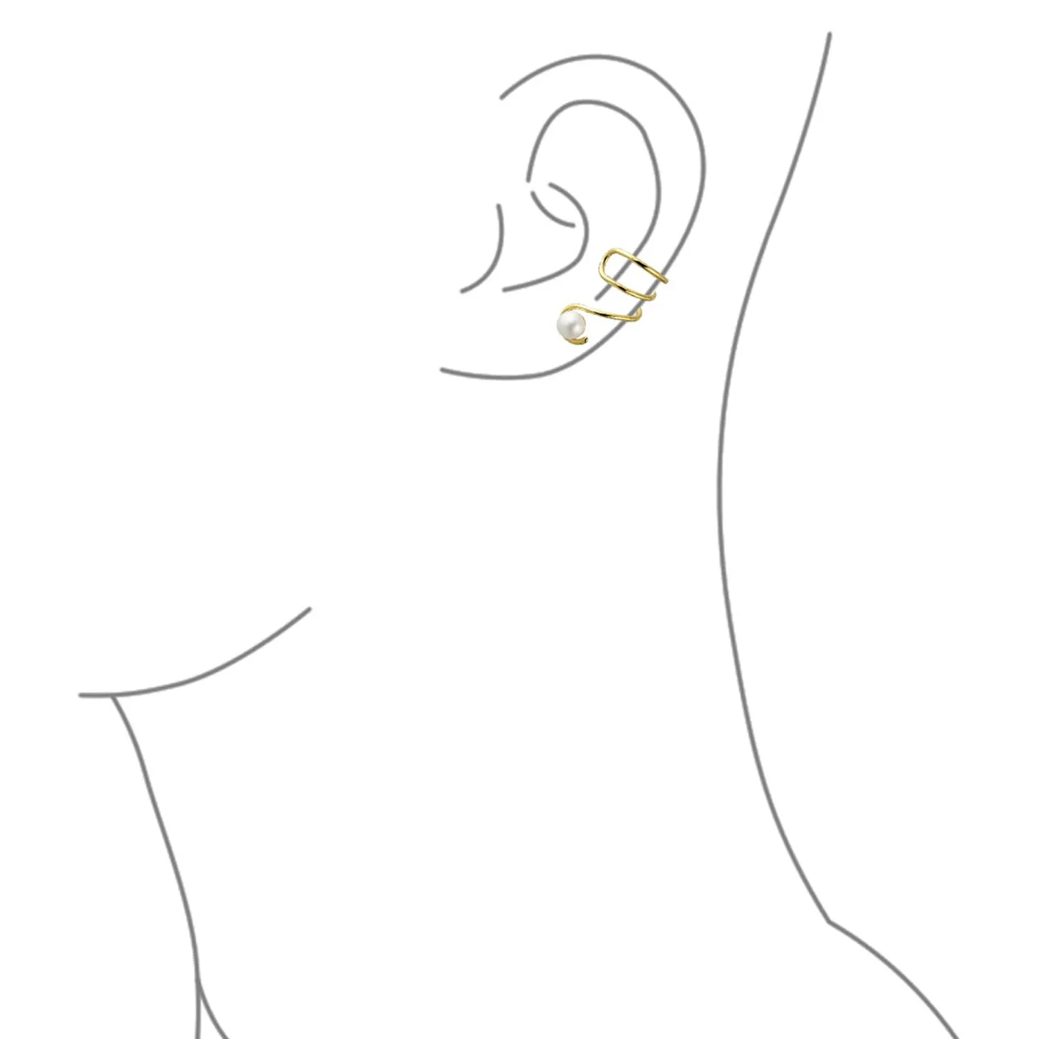 14K Gold Plated Sterling Silver Ear Cuff Cartilage with Freshwater Pearl Spiral
