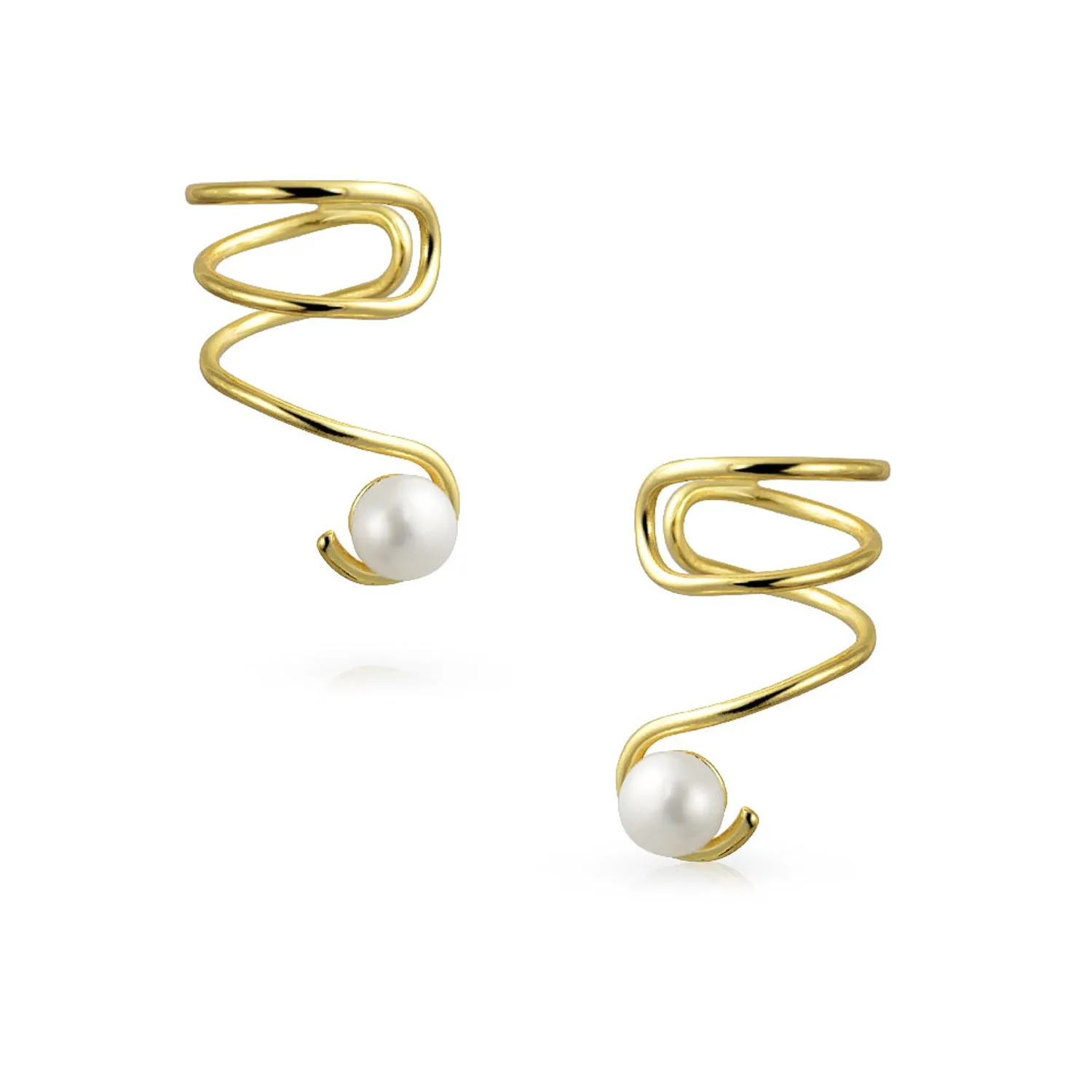 14K Gold Plated Sterling Silver Ear Cuff Cartilage with Freshwater Pearl Spiral