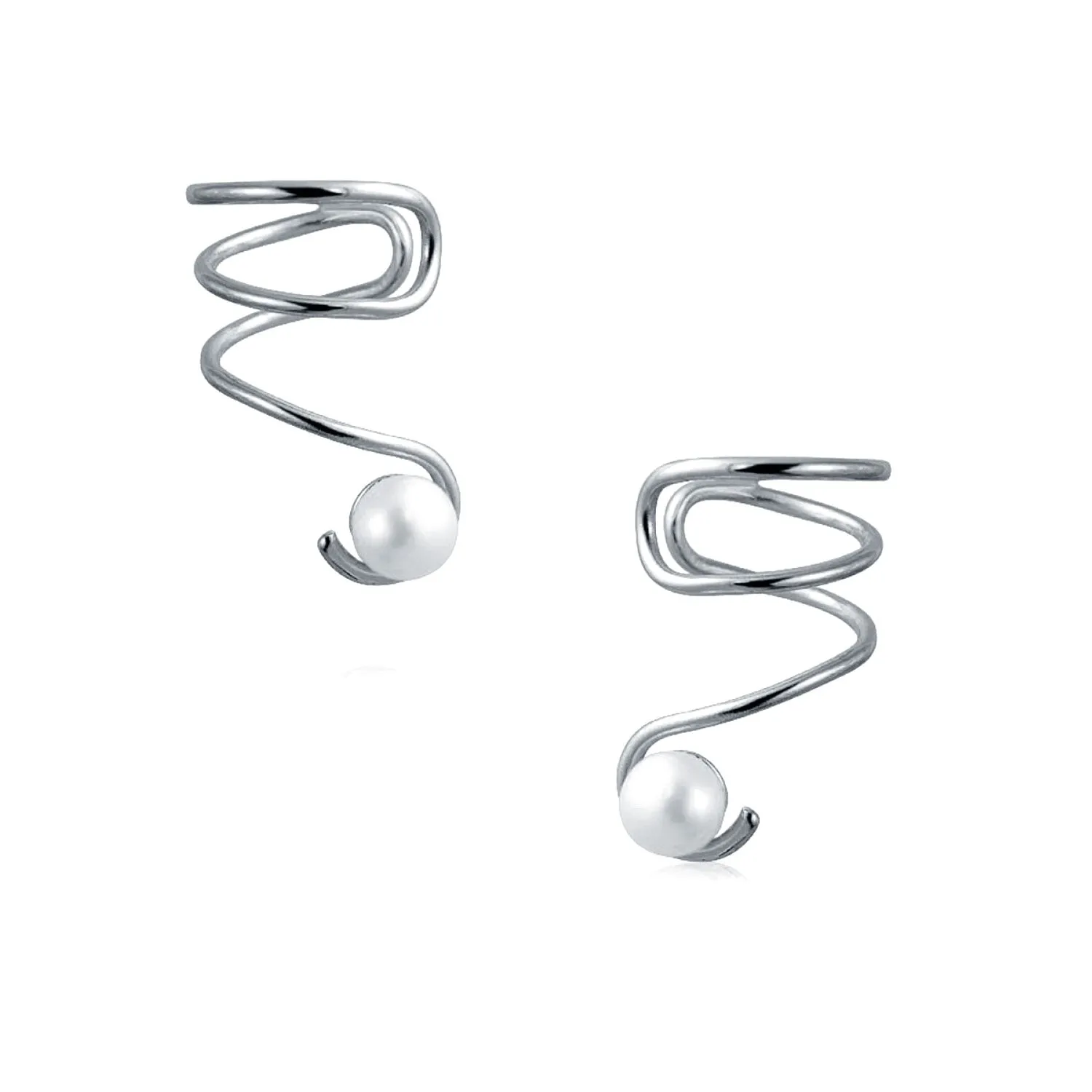 14K Gold Plated Sterling Silver Ear Cuff Cartilage with Freshwater Pearl Spiral