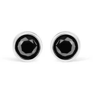 14K White Gold Round Brilliant-Cut Black Diamond Bezel-Set Stud Earrings with Screw Backs
