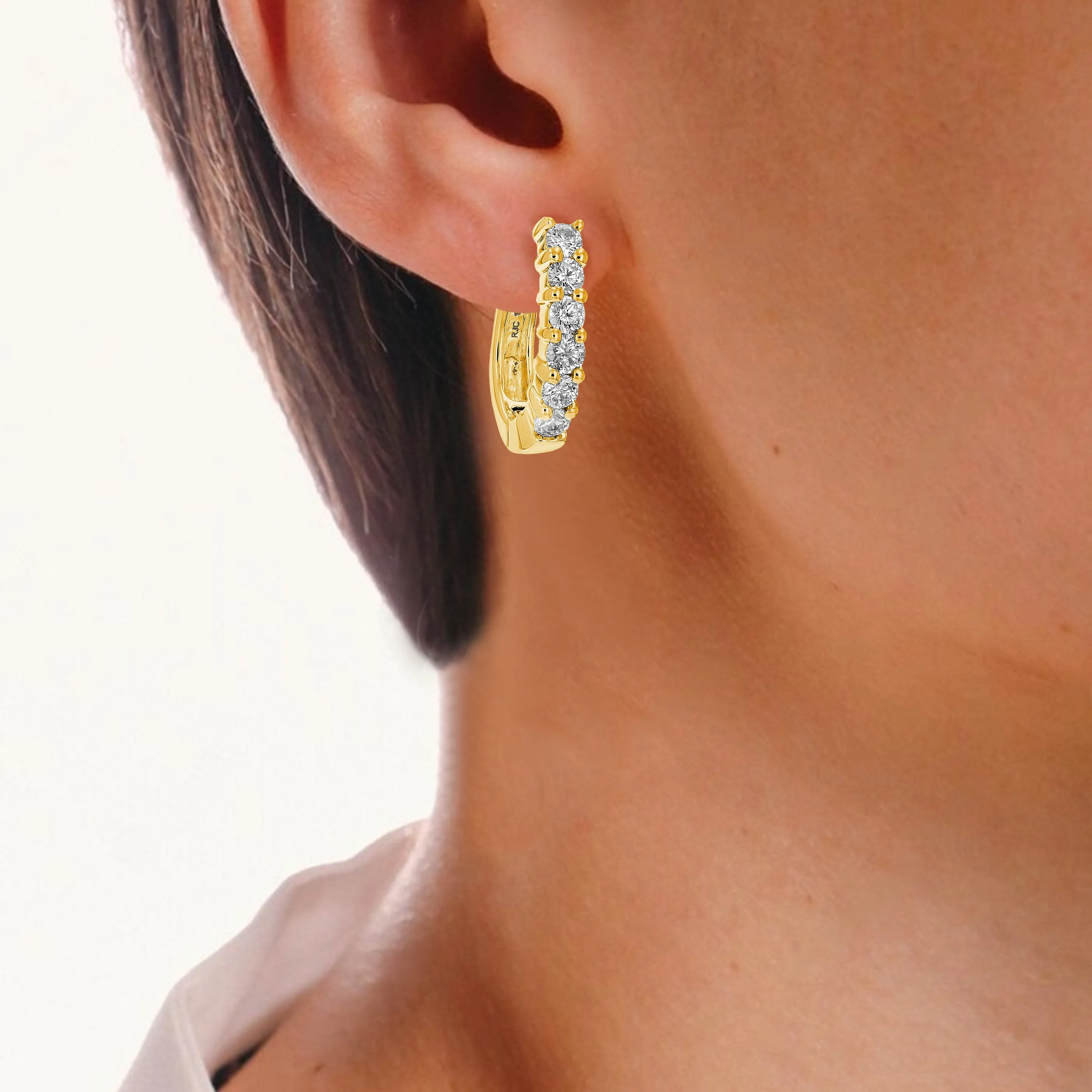 1.60 cttw Diamond Hoop Earrings in 14K Gold