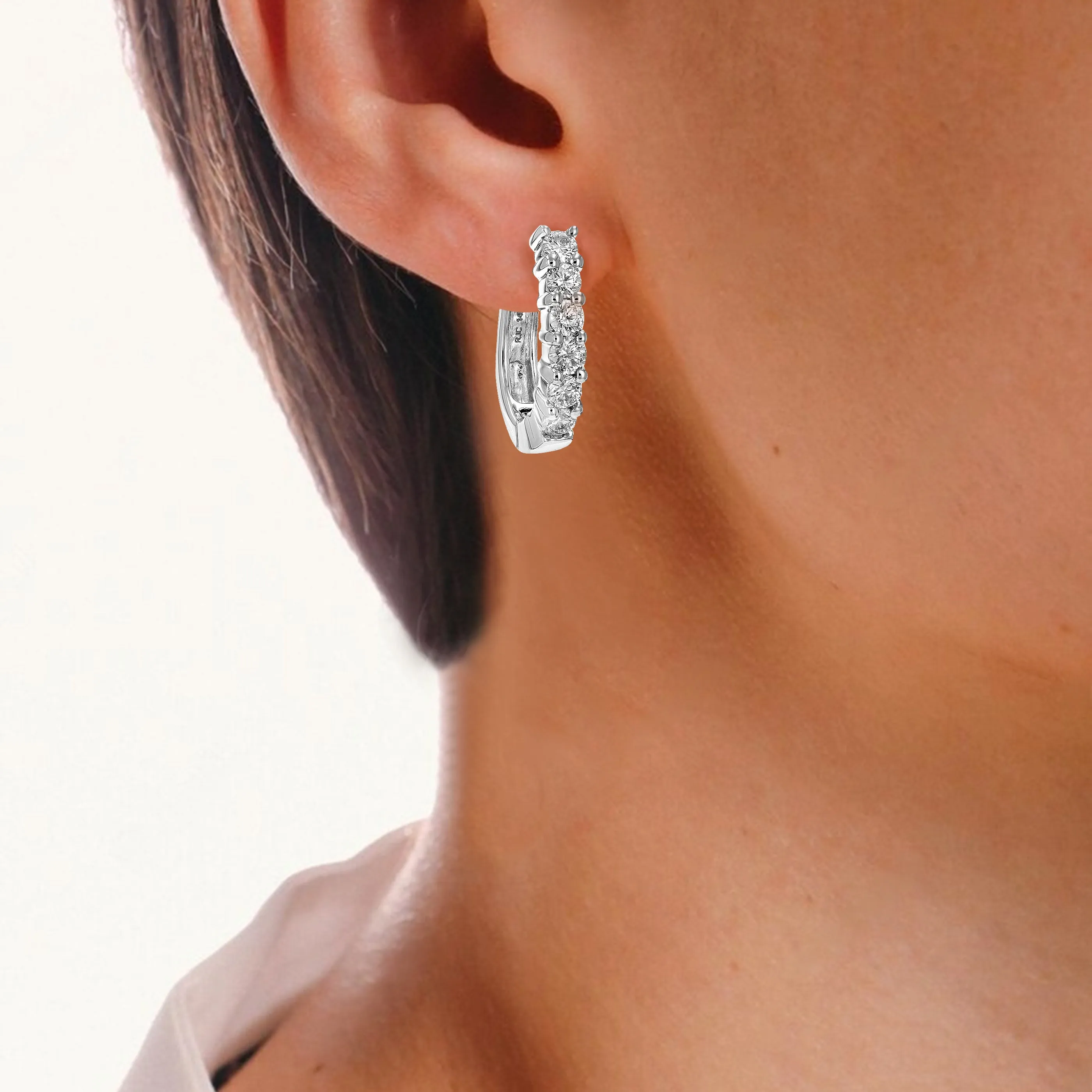 1.60 cttw Diamond Hoop Earrings in 14K Gold