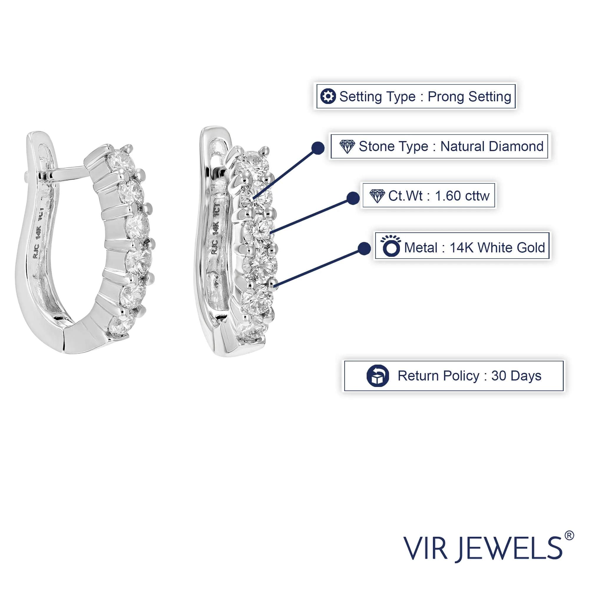 1.60 cttw Diamond Hoop Earrings in 14K Gold