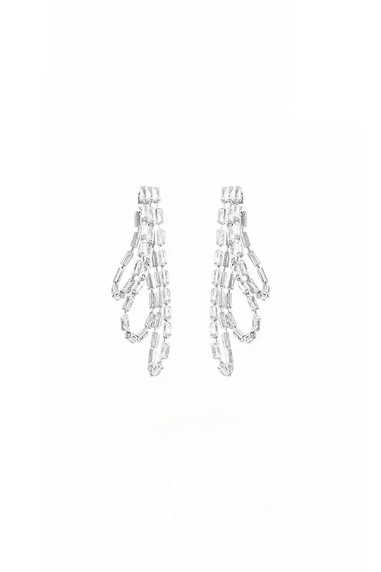 18k White Gold Plated Glimmer Gem Tassel Drop Earrings