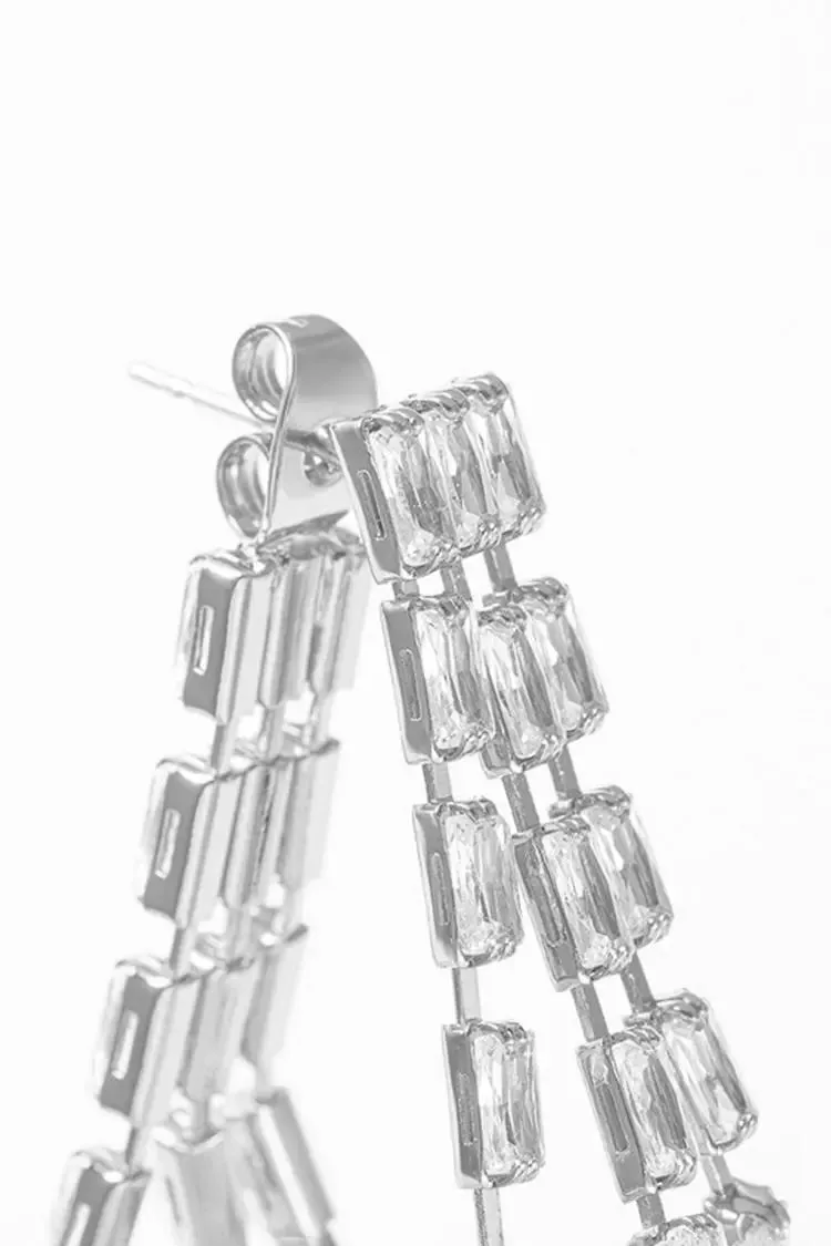 18k White Gold Plated Glimmer Gem Tassel Drop Earrings