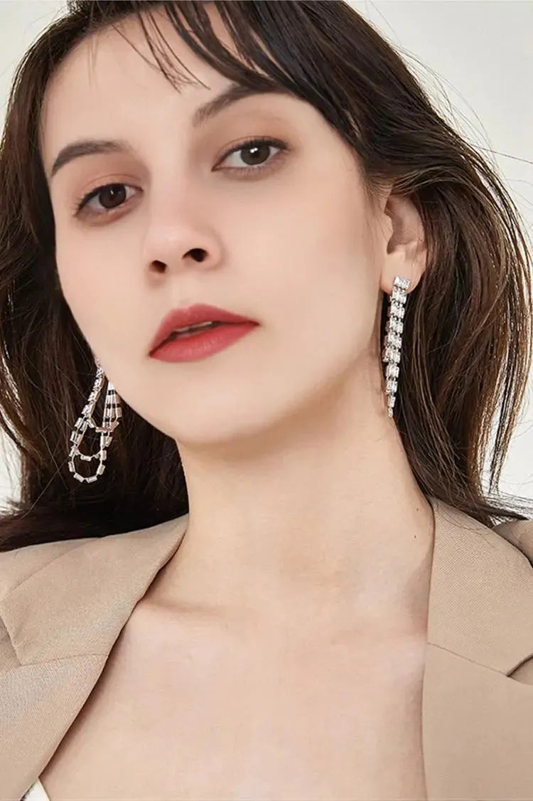 18k White Gold Plated Glimmer Gem Tassel Drop Earrings