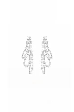 18k White Gold Plated Glimmer Gem Tassel Drop Earrings