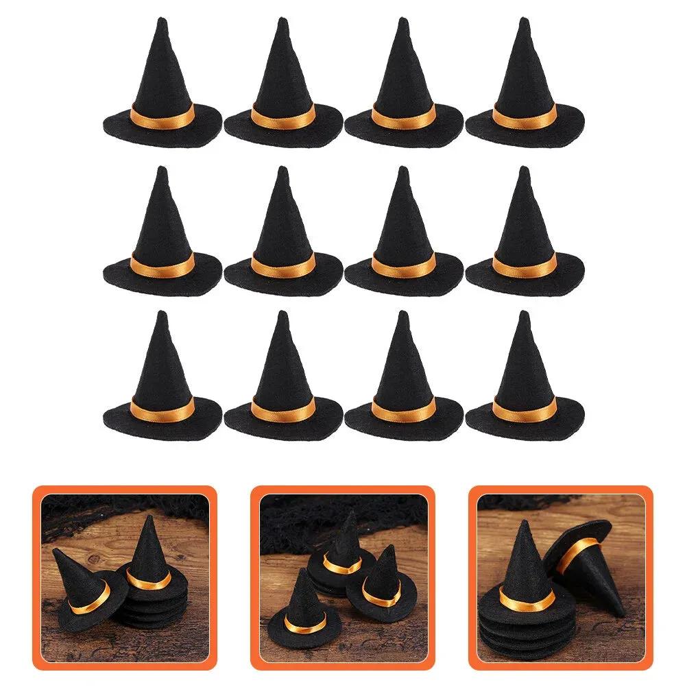 2 Pcs Halloween Decorations Mini Witch Hat Bottle Caps - DIY Crafts Accessory Felt Cloth Tiny Hats Ornament Covers