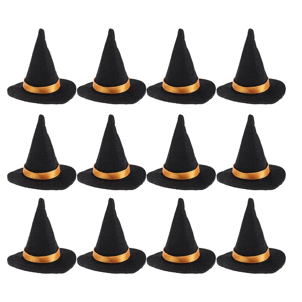 2 Pcs Halloween Decorations Mini Witch Hat Bottle Caps - DIY Crafts Accessory Felt Cloth Tiny Hats Ornament Covers