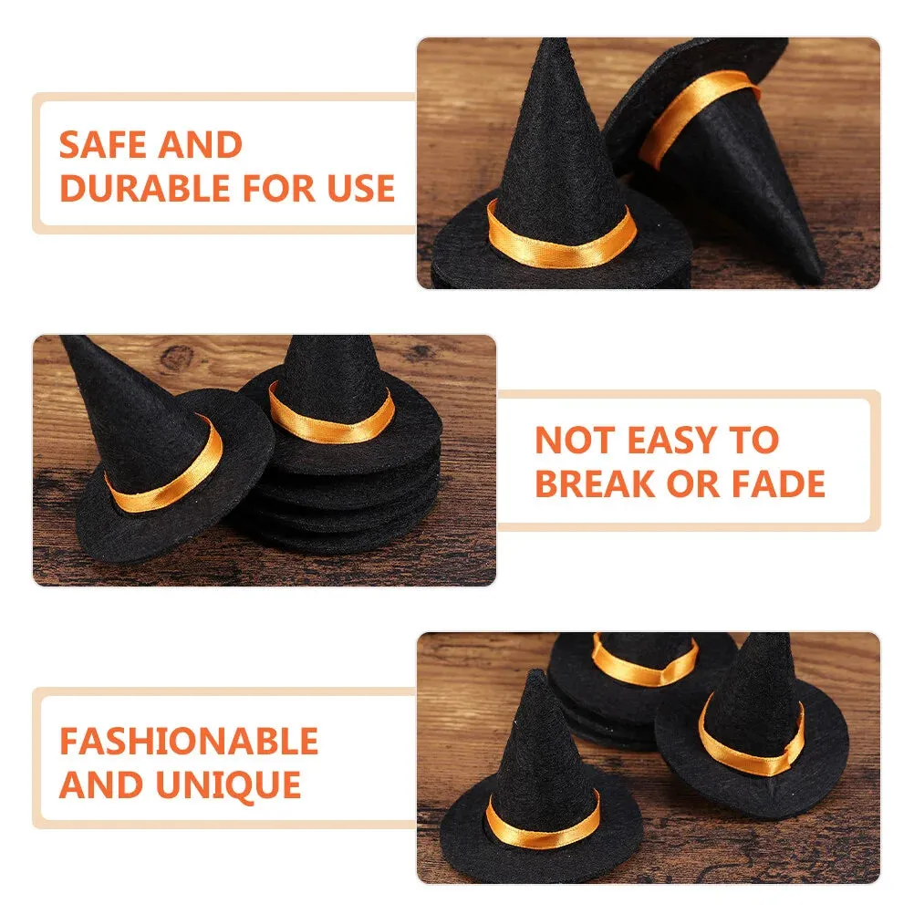 2 Pcs Halloween Decorations Mini Witch Hat Bottle Caps - DIY Crafts Accessory Felt Cloth Tiny Hats Ornament Covers
