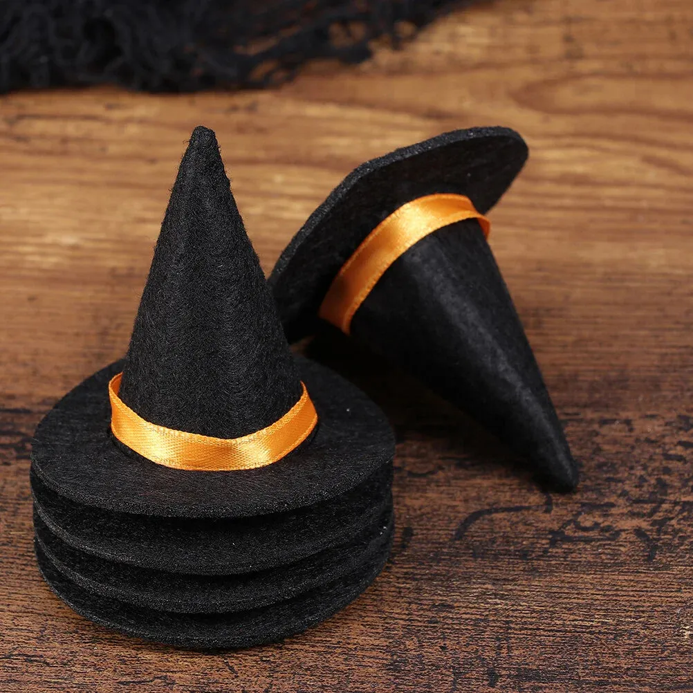 2 Pcs Halloween Decorations Mini Witch Hat Bottle Caps - DIY Crafts Accessory Felt Cloth Tiny Hats Ornament Covers
