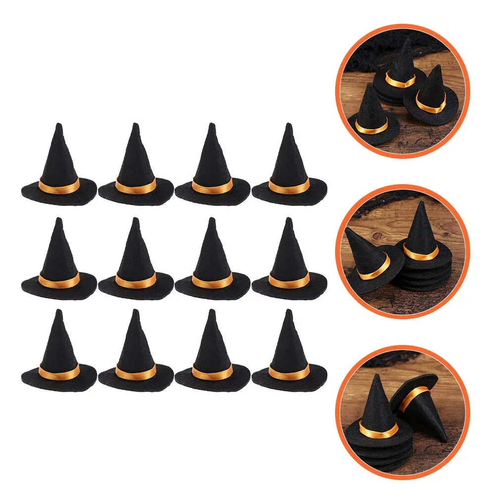 2 Pcs Halloween Decorations Mini Witch Hat Bottle Caps - DIY Crafts Accessory Felt Cloth Tiny Hats Ornament Covers