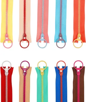 20Pcs Colorful Resin Zippers with Ring Pulls for DIY Tailor Sewing Craft Accessories Mixed 10 Color - 8 Inch