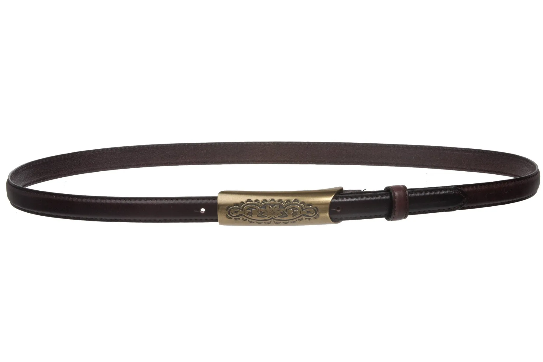 3/4 Inch (19mm) Embossed Rectangular Feather Edged Skinny Stitch Leather Belt