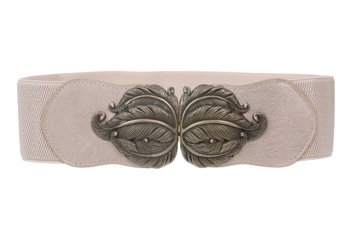 3" Wide High Waist Fashion Stretch Belt With Feather Shaped Buckle