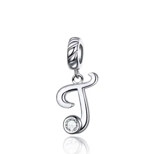 925 Sterling Silver Personalized Letter Pendant For Diy Bracelets And Necklaces Style - T