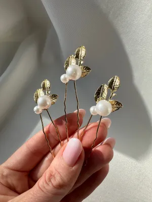 Adeen - Gold Pearl Bridal Pins  (3pc)