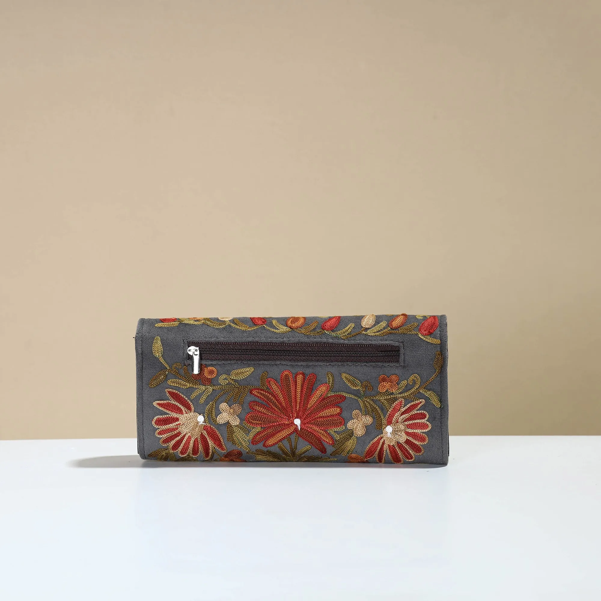 Authentic Kashmiri Crewel Embroidery Velvet Travel Wallet 74