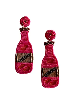 Beaded Pink Champagne Bottle Earring