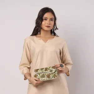 Beige - Chain Stitch Crewel Hand Embroidery Leather Wallet