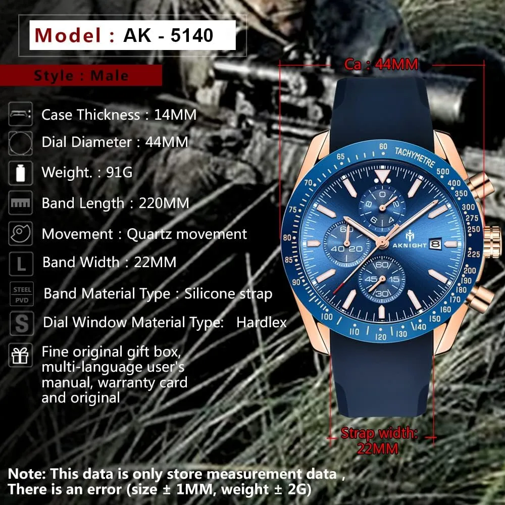 BENYAR AKNIGHT Mens Watches 45mm Big Face Waterproof Analog Quartz Chronograph Business Work Sport Casual Fashion Designer Dress Men's Wrist Watches with Calendar, Luminous Hand Watch for Men