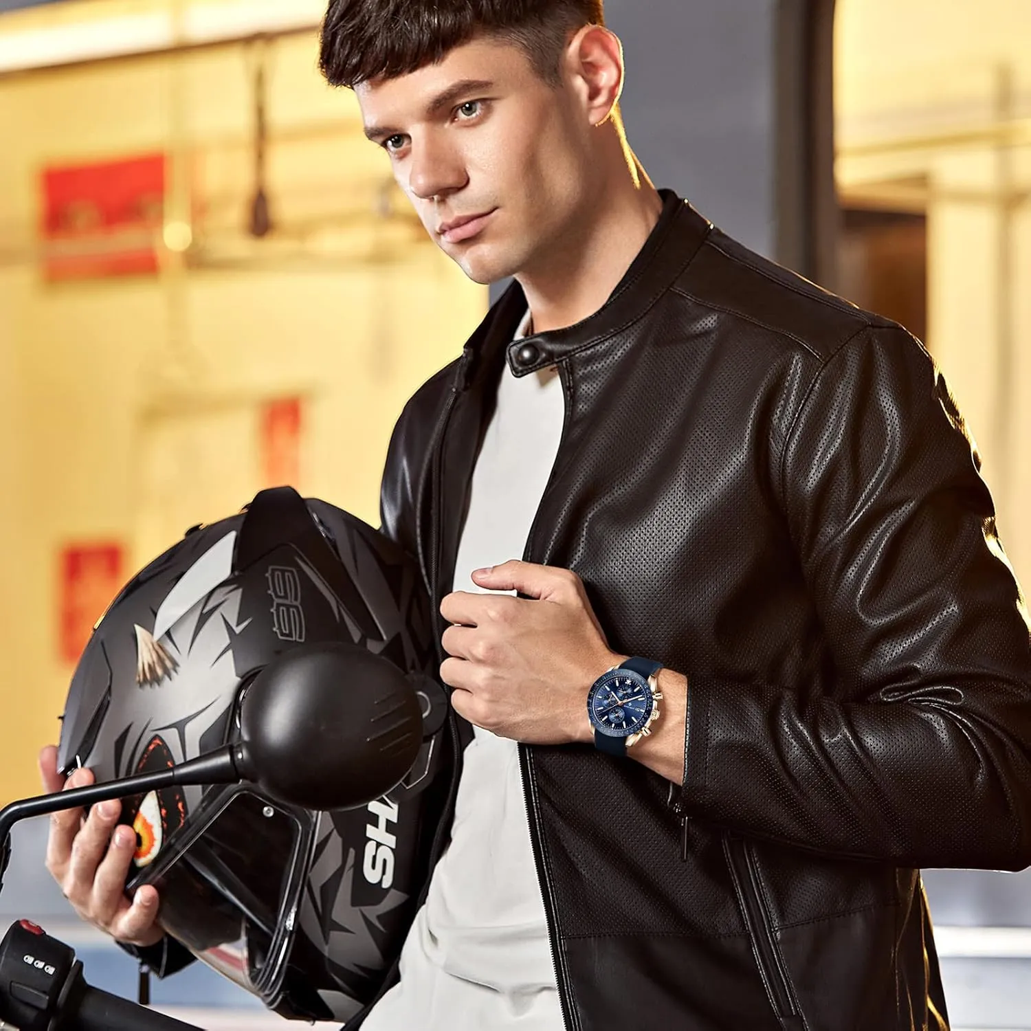 BENYAR AKNIGHT Mens Watches 45mm Big Face Waterproof Analog Quartz Chronograph Business Work Sport Casual Fashion Designer Dress Men's Wrist Watches with Calendar, Luminous Hand Watch for Men
