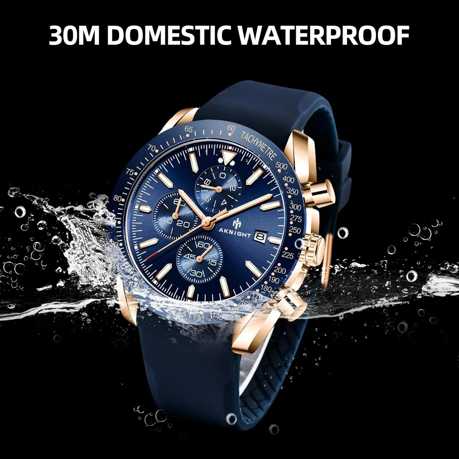 BENYAR AKNIGHT Mens Watches 45mm Big Face Waterproof Analog Quartz Chronograph Business Work Sport Casual Fashion Designer Dress Men's Wrist Watches with Calendar, Luminous Hand Watch for Men