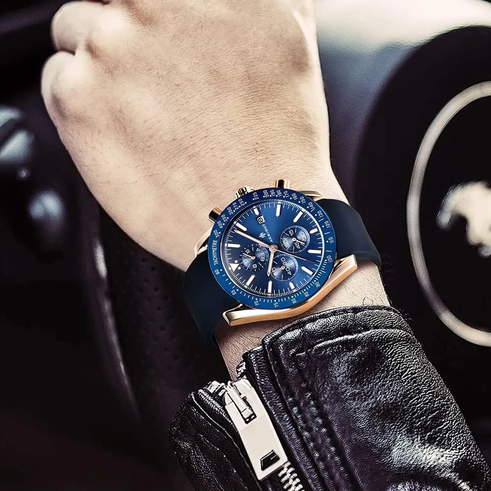 BENYAR AKNIGHT Mens Watches 45mm Big Face Waterproof Analog Quartz Chronograph Business Work Sport Casual Fashion Designer Dress Men's Wrist Watches with Calendar, Luminous Hand Watch for Men