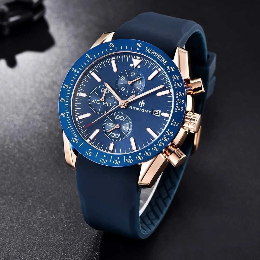BENYAR AKNIGHT Mens Watches 45mm Big Face Waterproof Analog Quartz Chronograph Business Work Sport Casual Fashion Designer Dress Men's Wrist Watches with Calendar, Luminous Hand Watch for Men