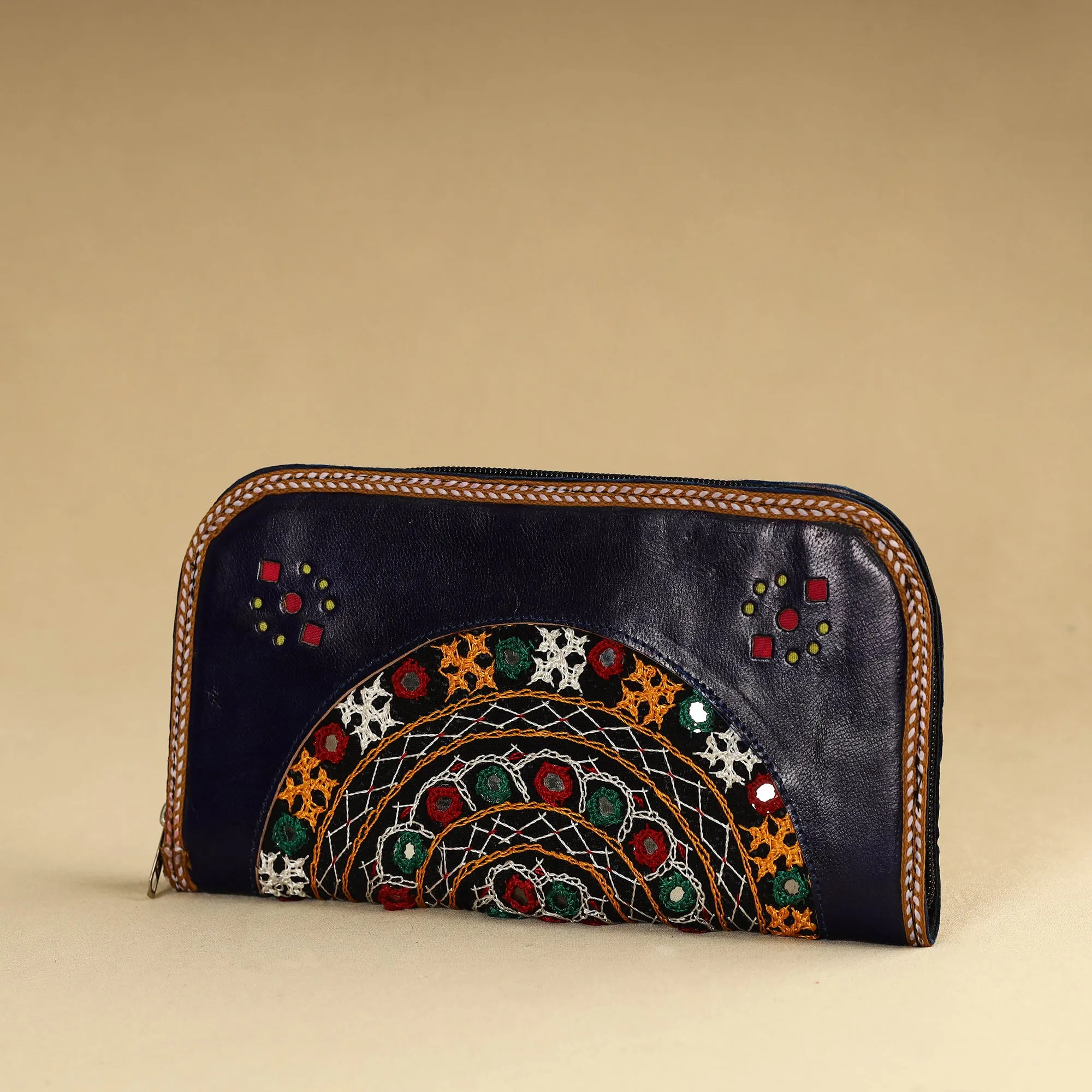 Black - Kutch Embroidery Cotton Handmade Leather Wallet 32