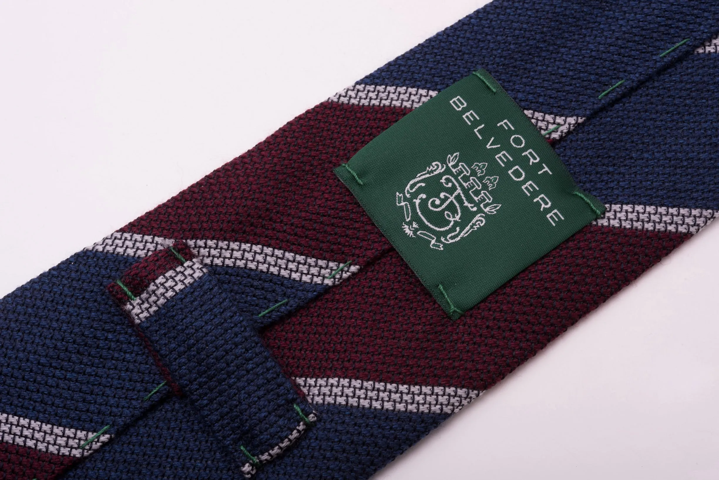Blue & Burgundy Striped Cashmere Wool Grenadine Tie