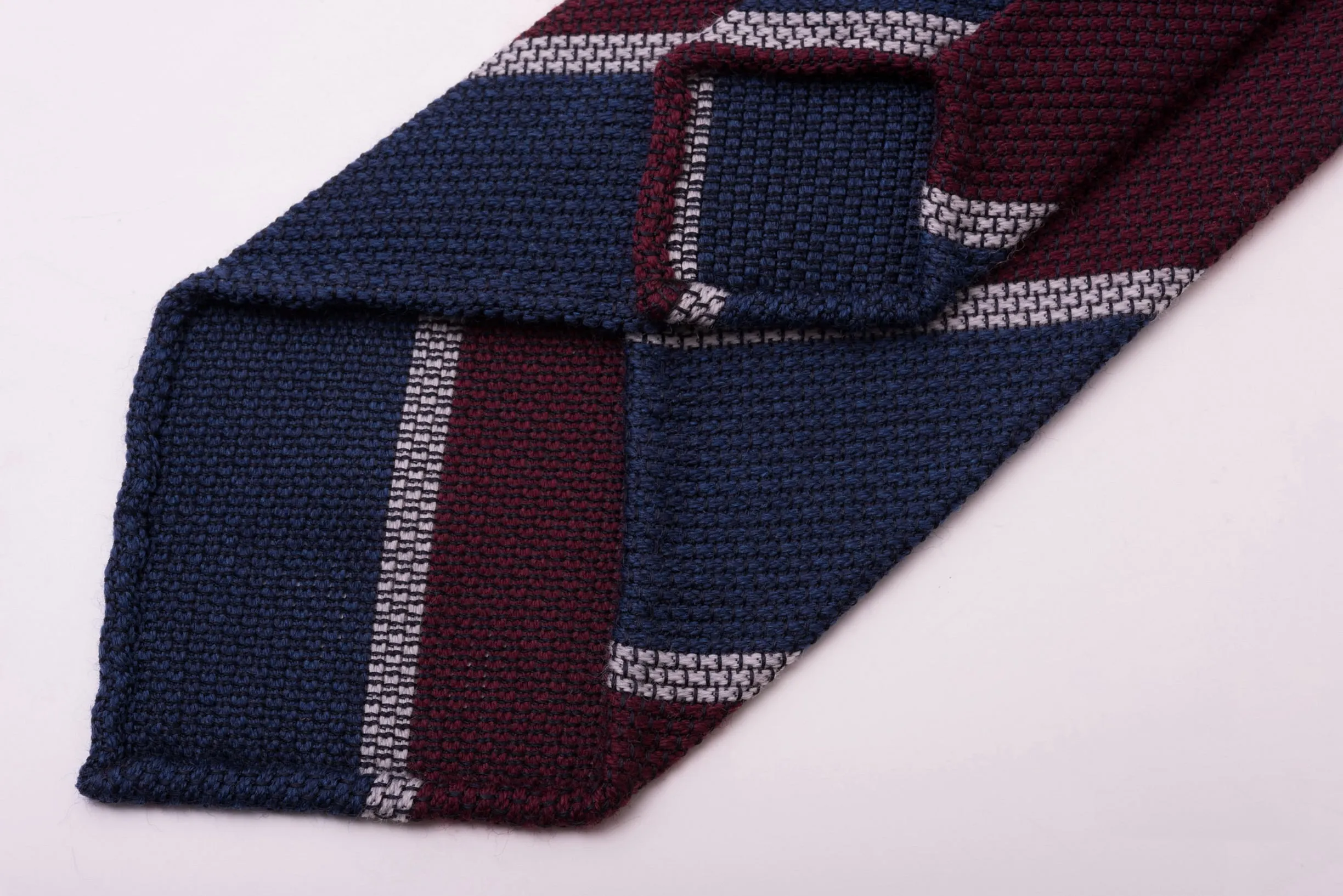 Blue & Burgundy Striped Cashmere Wool Grenadine Tie