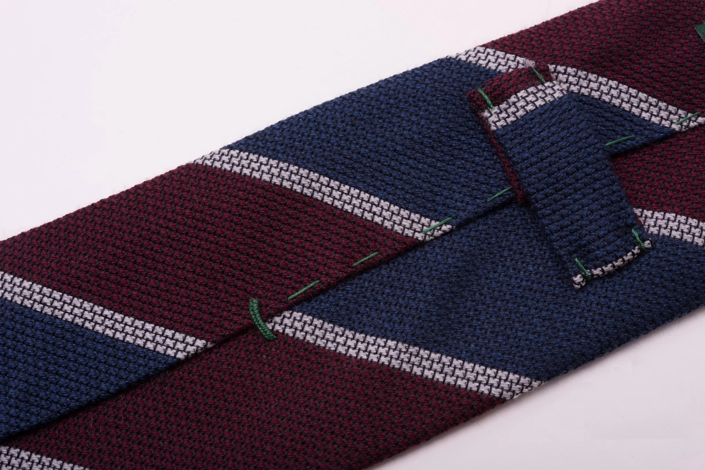 Blue & Burgundy Striped Cashmere Wool Grenadine Tie