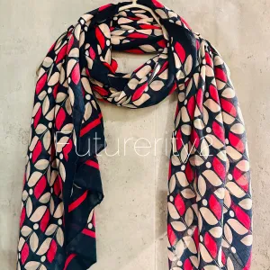 Blue Pink Organic Cotton Scarf with Eco-Friendly Retro Seamless Flowers – A Sustainable Gift for Mom, Ideal for Birthday and Christmas Celebrations
