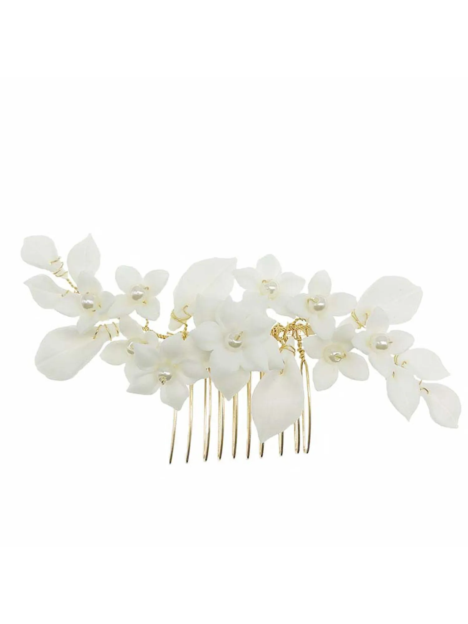 Bridal White Ceramic Flower Hair Comb