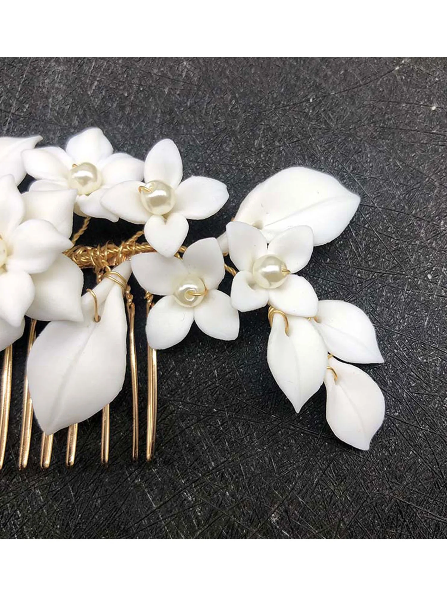 Bridal White Ceramic Flower Hair Comb