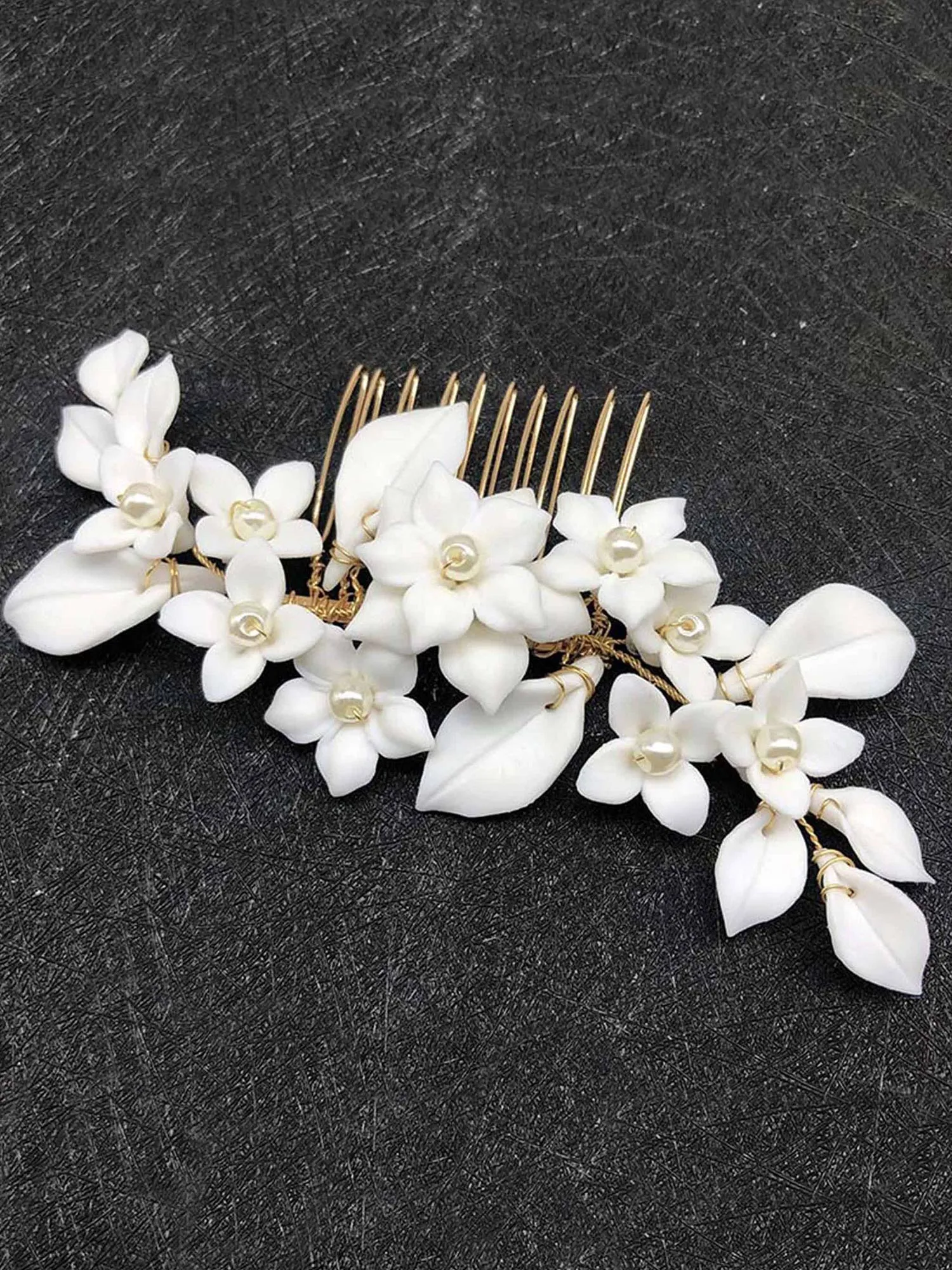 Bridal White Ceramic Flower Hair Comb