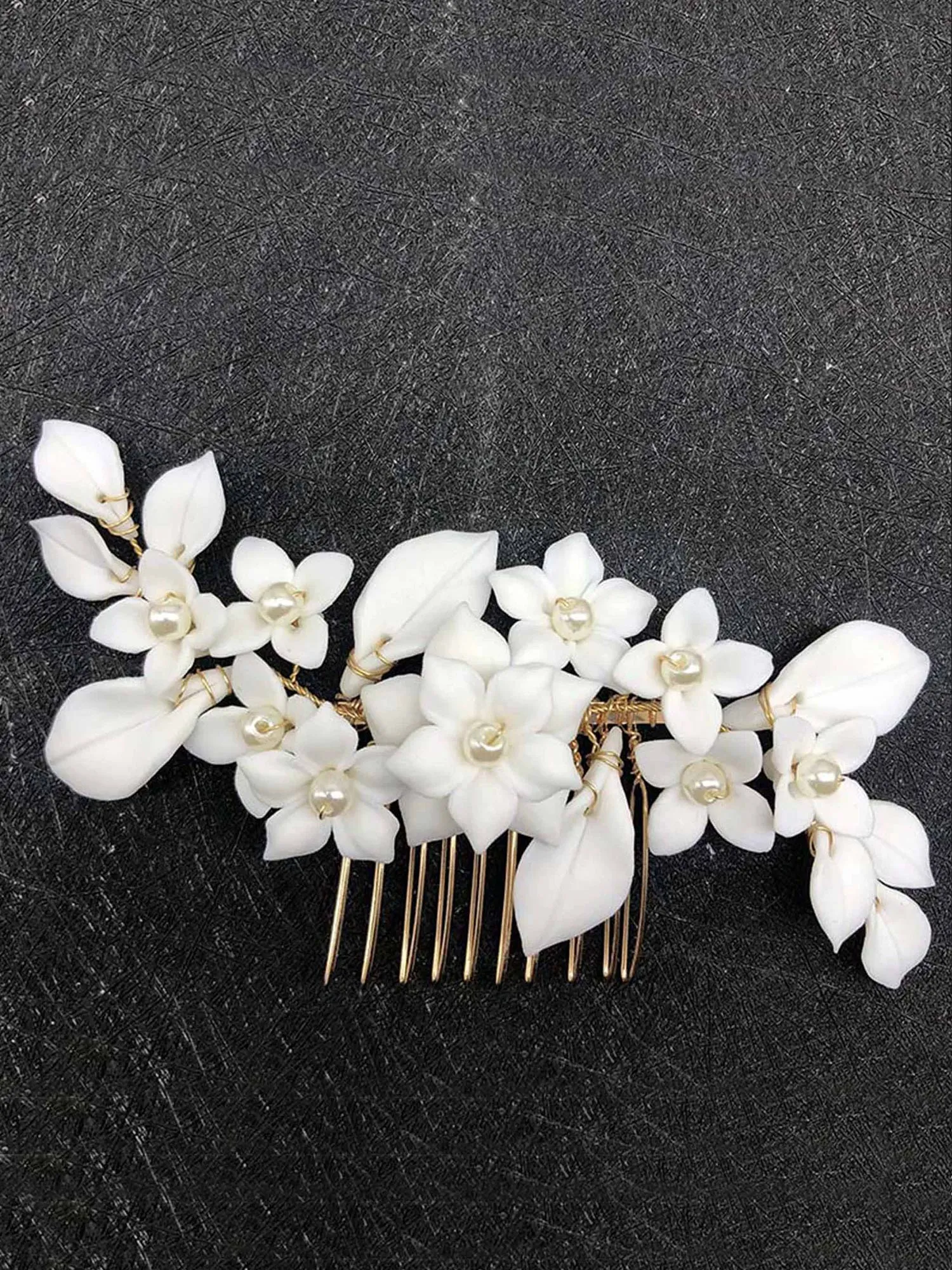 Bridal White Ceramic Flower Hair Comb