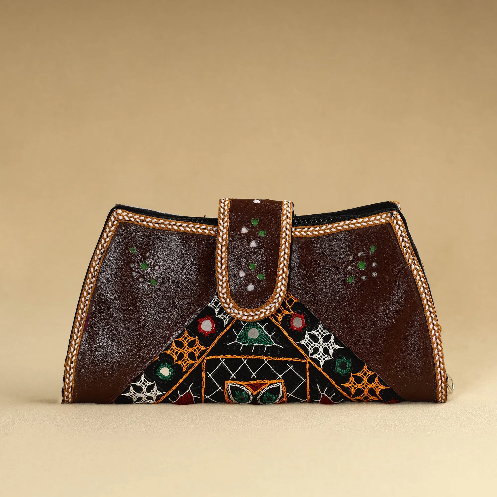 Brown - Kutch Embroidery Cotton Handmade Leather Wallet 50