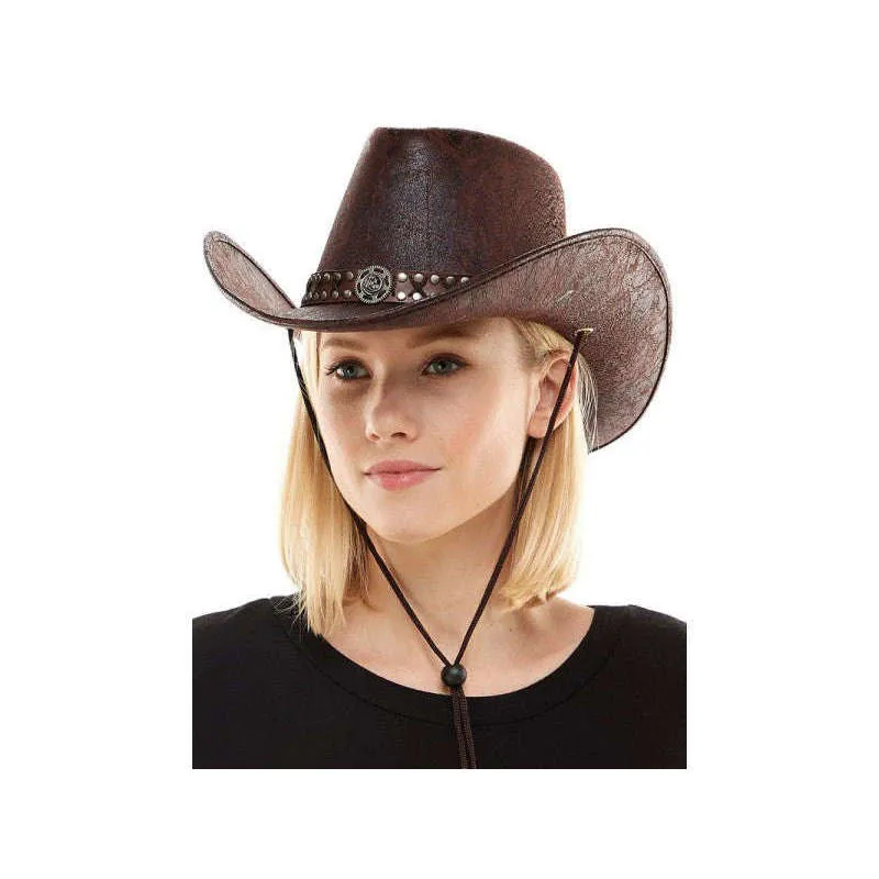 Brown Leather Like Cowboy Hat
