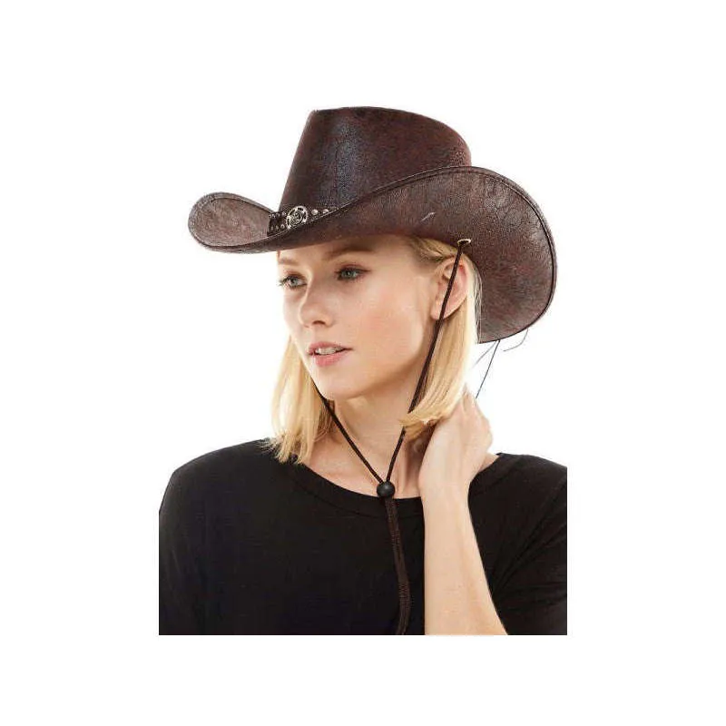 Brown Leather Like Cowboy Hat