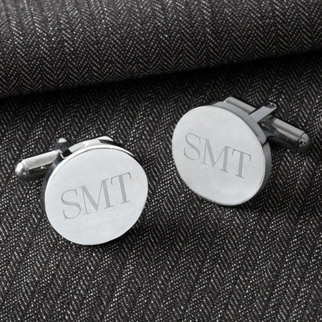 Brown Leather Wallet and Classic Round Cufflinks Personalized Set