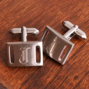 Brushed Silver Slotted Personalized Traditional Cufflinks