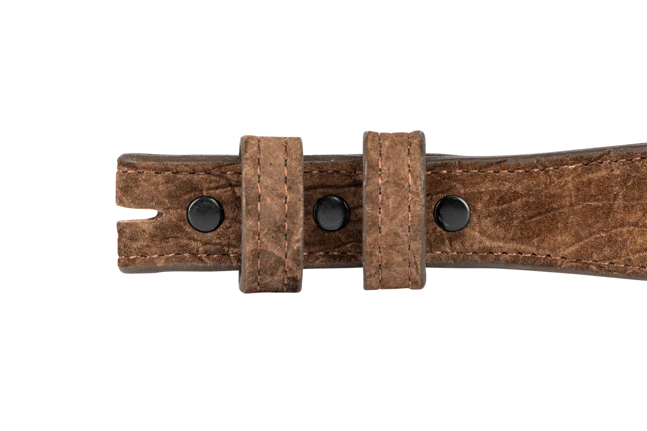 Chacon 1.25" Hippo Leather Tapered Belt Strap - Brown