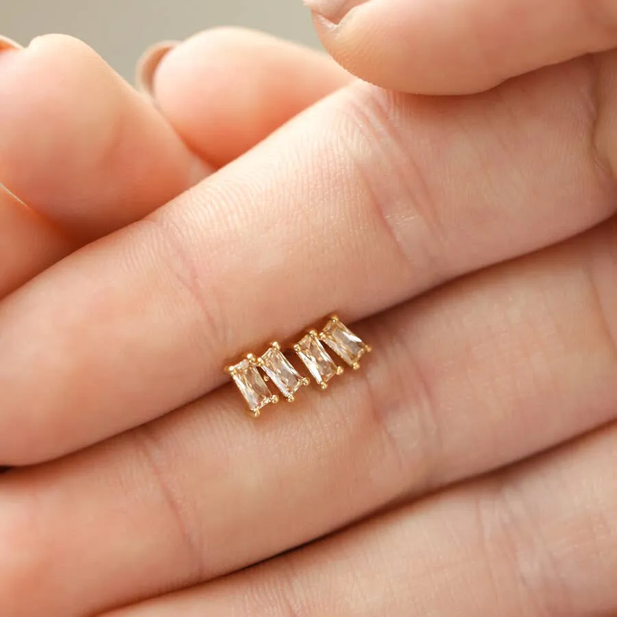 Champagne Stone Gold Stud Earrings