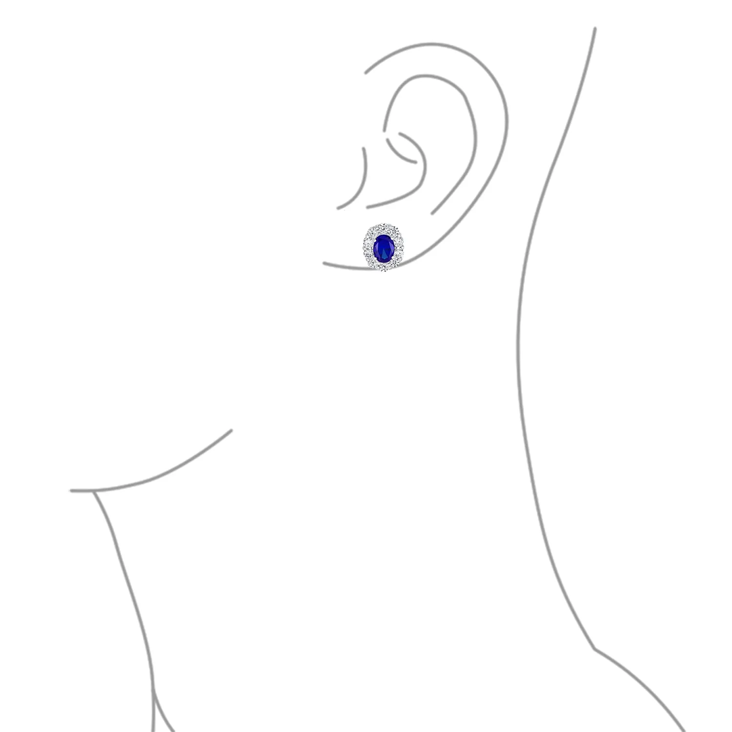 Classic Vintage Style CZ Stud Earrings with Blue Oval Cubic Zirconia Halo