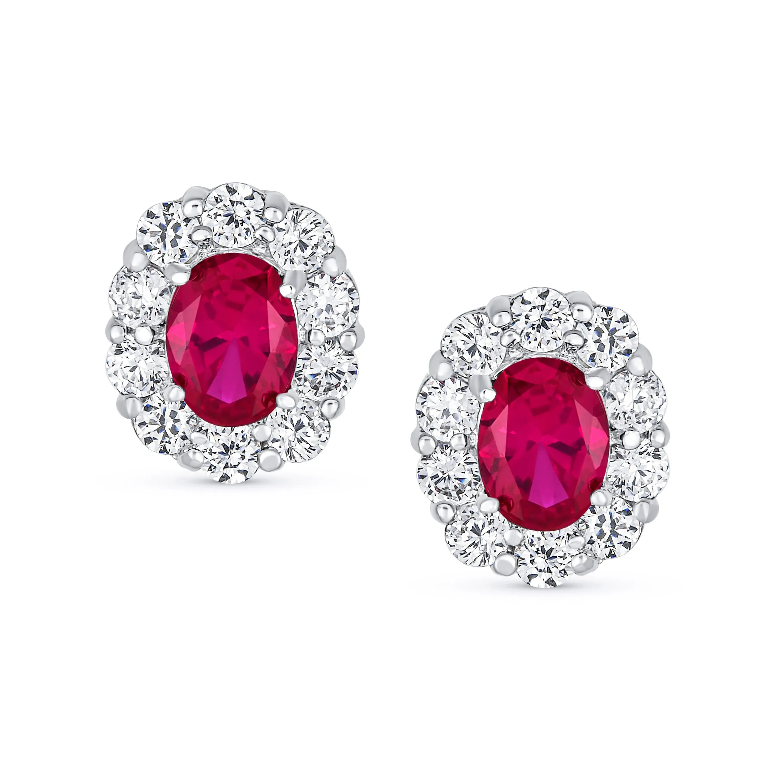 Classic Vintage Style CZ Stud Earrings with Blue Oval Cubic Zirconia Halo