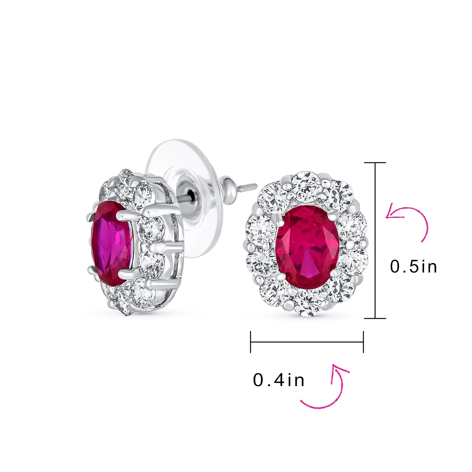 Classic Vintage Style CZ Stud Earrings with Blue Oval Cubic Zirconia Halo