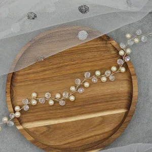Crystal Beads and Pearls long Bridal Hairvine Hair Brooch Headpiece