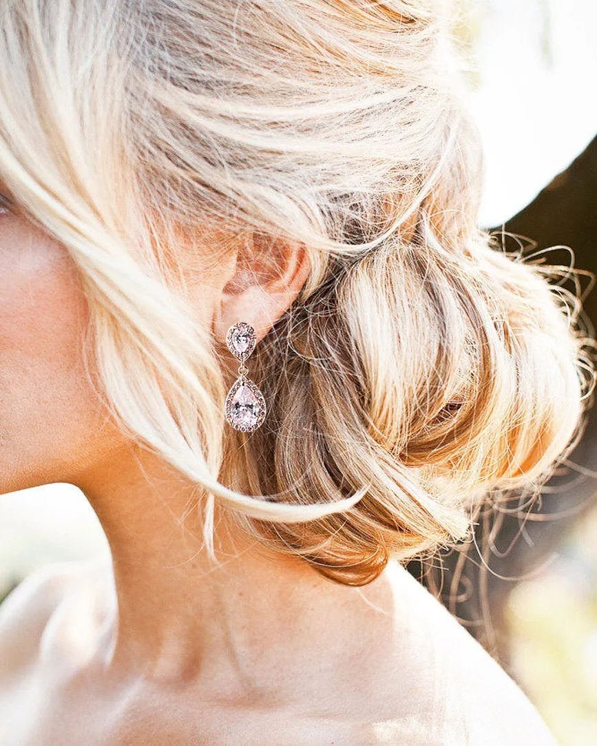 Crystal Bridesmaids Earrings Silver Drop Earrings Rose gold Wedding Jewelry Crystal Tea drop Earrings Gold Bridal Jewelry Bridesmaids gift